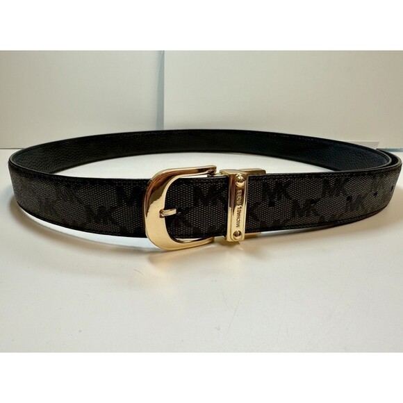 Michael Kors Genuine Leather Cambodia Black Logo/Solid Reversable Belt Sz L New - Picture 3 of 7